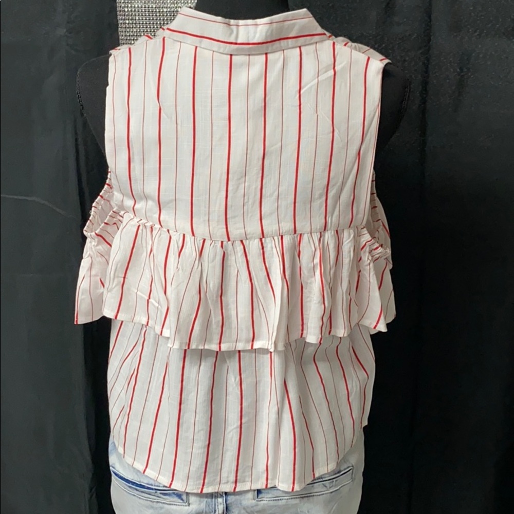 MEEK TOP BLOUSE RED  WITH STRIPES LINES Size S NWT - Picture 3 of 5